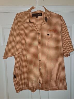 🆕️👔Phat Farm‎  Short Sleeve Button Up Shirt Mens XL, Orange/Cream